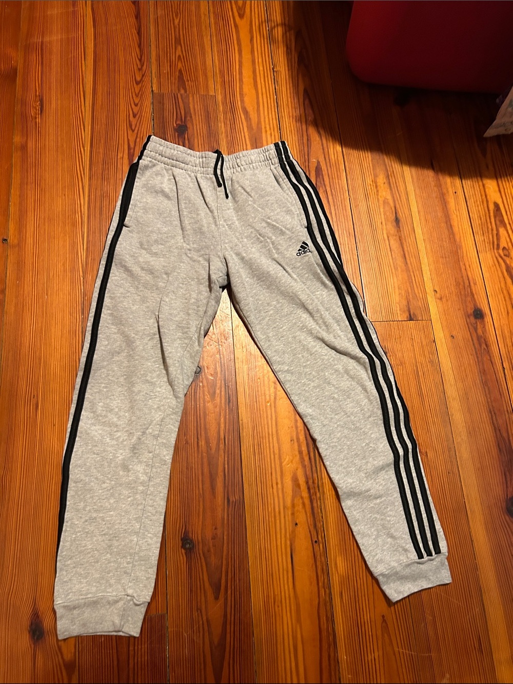 Boys adidas Gray Sweatpants with Black Side Stripes and pockets